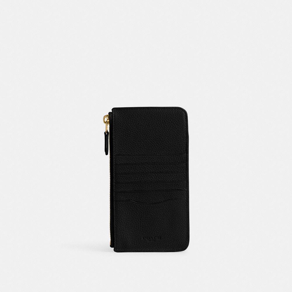 COACH®,PHONE WALLET,Cuir maroquiné poli,Laiton/Noir,Back View