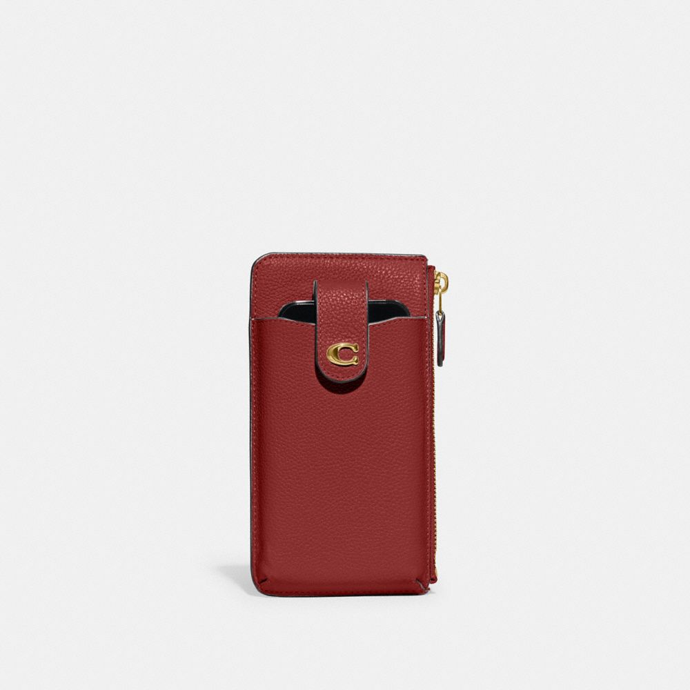 COACH®,ESSENTIAL PHONE WALLET,Brass/Enamel Red,Front View