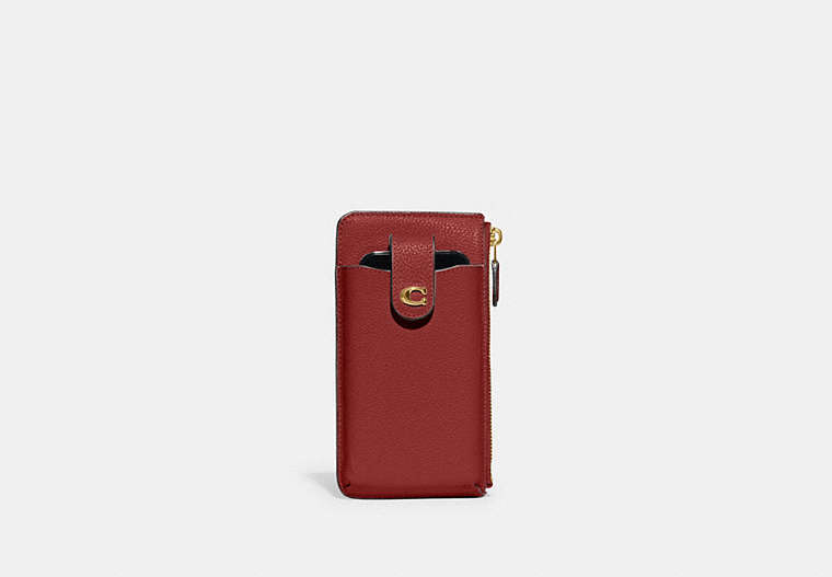 COACH®,ESSENTIAL PHONE WALLET,Polished Pebble Leather,Brass/Enamel Red,Front View