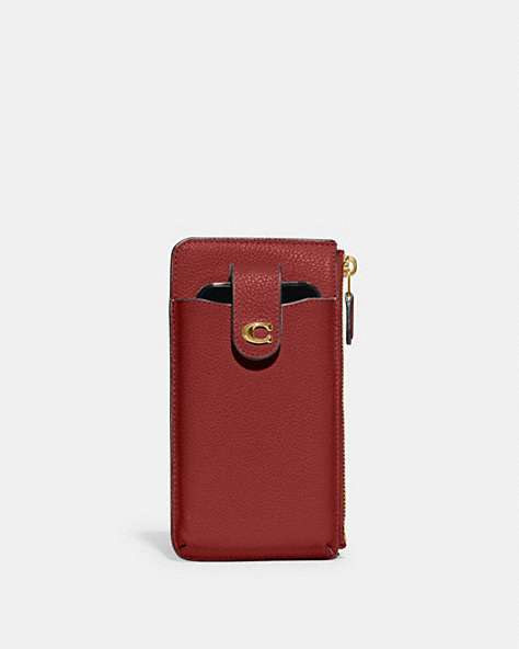 COACH®,ESSENTIAL PHONE WALLET,Polished Pebble Leather,Brass/Enamel Red,Front View