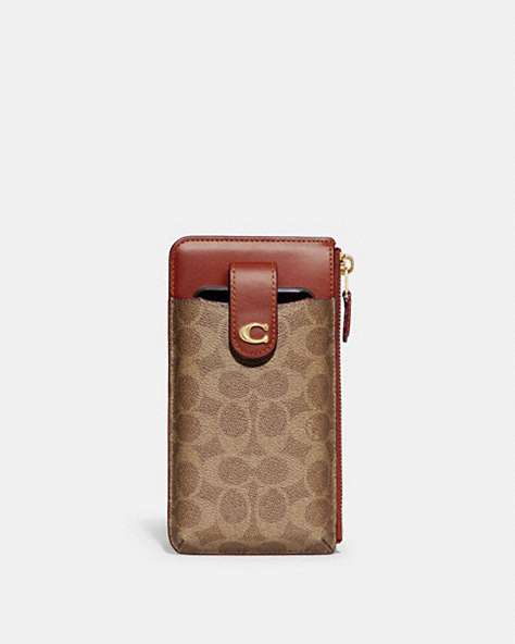 COACH®,ESSENTIAL PHONE WALLET IN SIGNATURE CANVAS,Brass/Tan/Rust,Front View