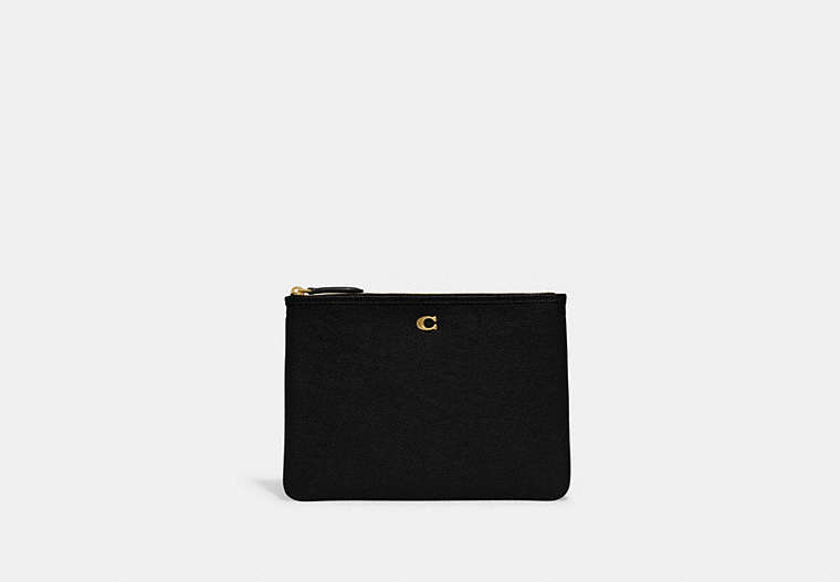 COACH®,ESSENTIAL POUCH 28,Polished Pebble Leather,Brass/Black,Front View image number 0