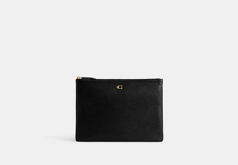 COACH®,ESSENTIAL POUCH 33,Polished Pebble Leather,Brass/Black,Front View image number 0