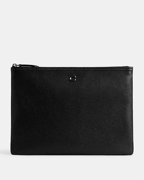 COACH®,ESSENTIAL POUCH 33,Refined Pebble Leather,Pewter/Black,Front View