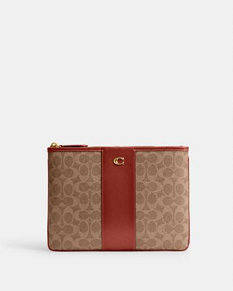 COACH®,ESSENTIAL POUCH 28 IN SIGNATURE CANVAS,Brass/Tan/Rust,Front View