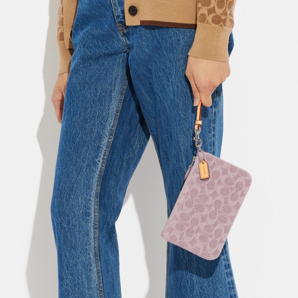 COACH®,PETITE POCHETTE À DRAGONNE EN DENIM EXCLUSIF,Denim,Argent/Pourpre pâle,Detail View