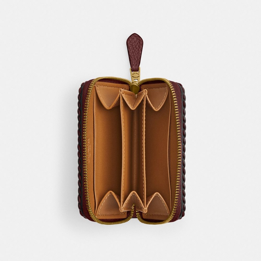 COACH®,スモール ジップ アラウンド カード ケース・ブレイド,カードケース/定期入れ/名刺入れ,ﾌﾞﾗｽ/ﾜｲﾝ