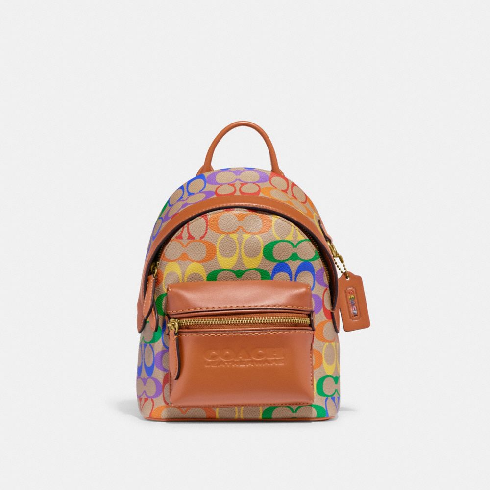 COACH®,CHARTER BACKPACK 18 IN RAINBOW SIGNATURE CANVAS,Signature Coated Canvas,Medium,Rainbow,Front View