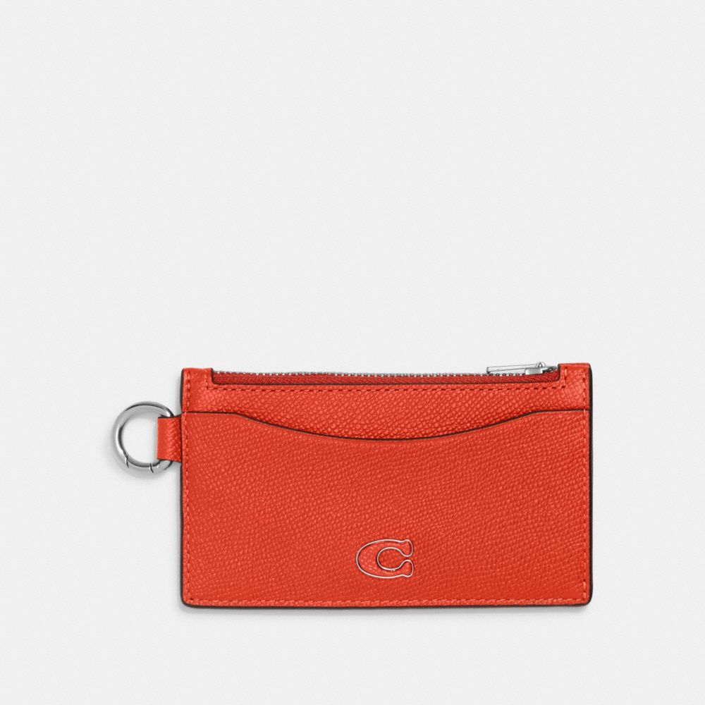COACH®,ZIP CARD CASE,Crossgrain Leather,Sun Orange,Front View