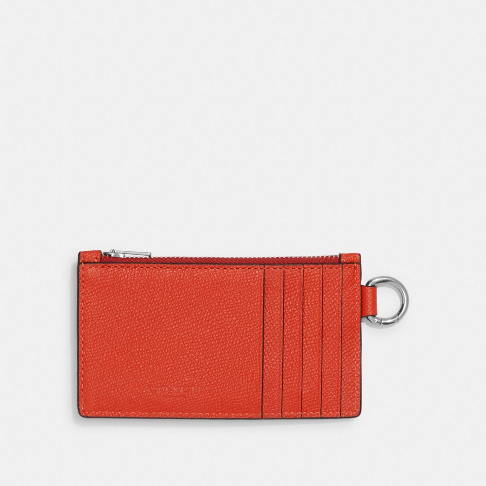 COACH®,ZIP CARD CASE,Crossgrain Leather,Sun Orange,Back View