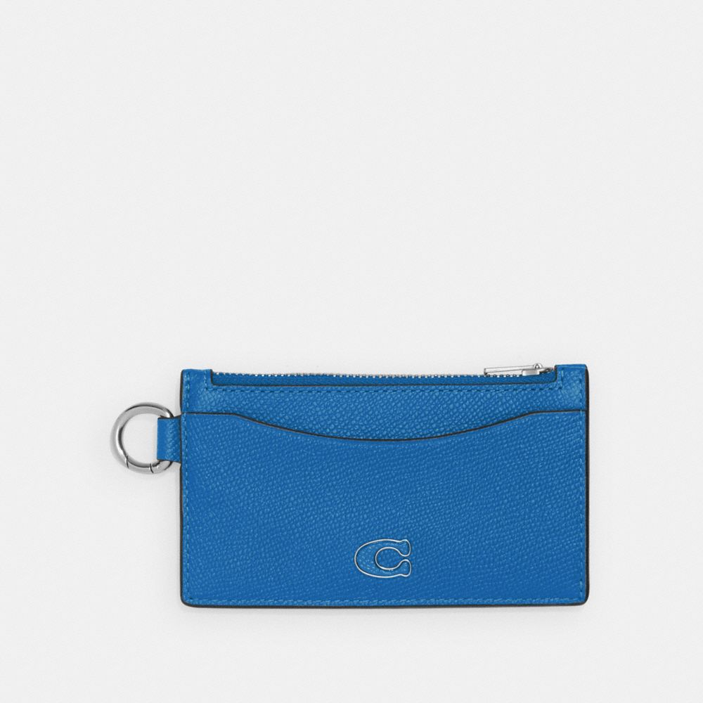 COACH®,PORTE-CARTES À FERMETURE ÉCLAIR,Cuir Cross-grain,Bleuet,Front View