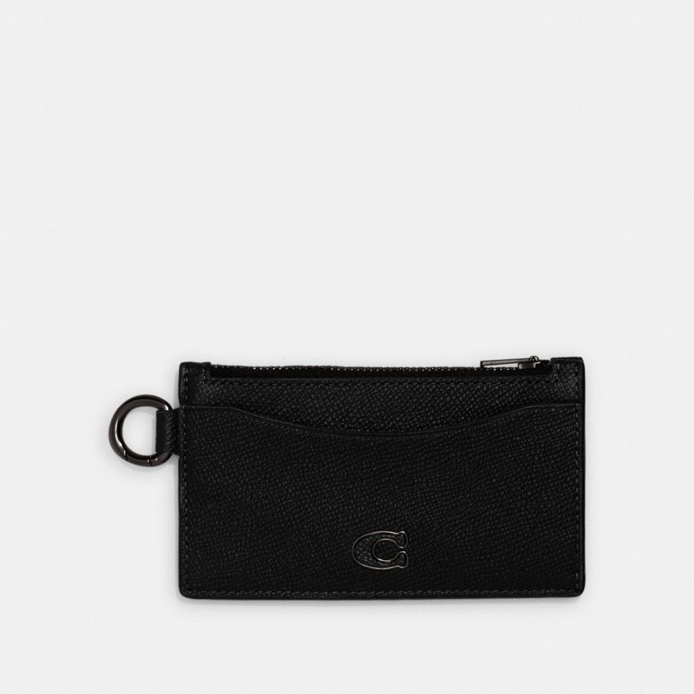 COACH®,ZIP CARD CASE,Crossgrain Leather,Black,Front View