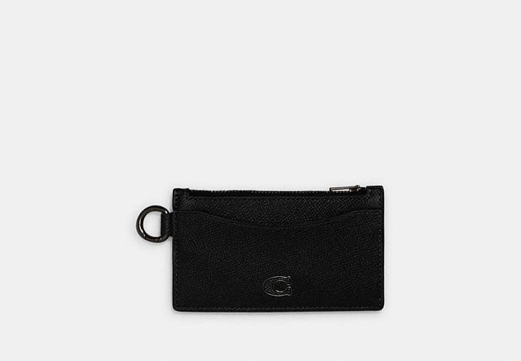COACH®,ZIP CARD CASE,Crossgrain Leather,Mini,Black,Front View