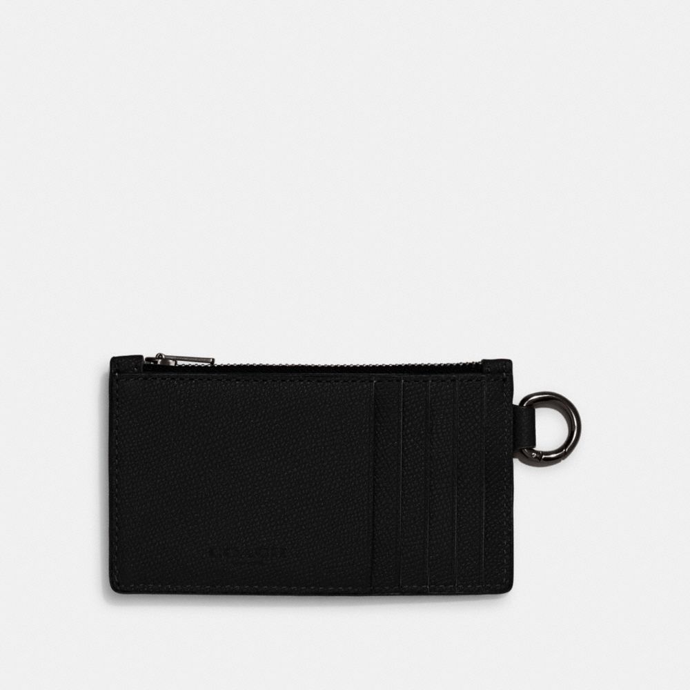 COACH®,ZIP CARD CASE,Crossgrain Leather,Black,Back View