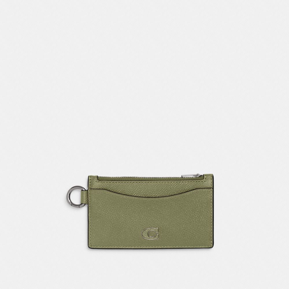 COACH®,ZIP CARD CASE,Crossgrain Leather,Moss,Front View