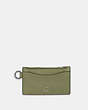 COACH®,ZIP CARD CASE,Crossgrain Leather,Mini,Moss,Front View