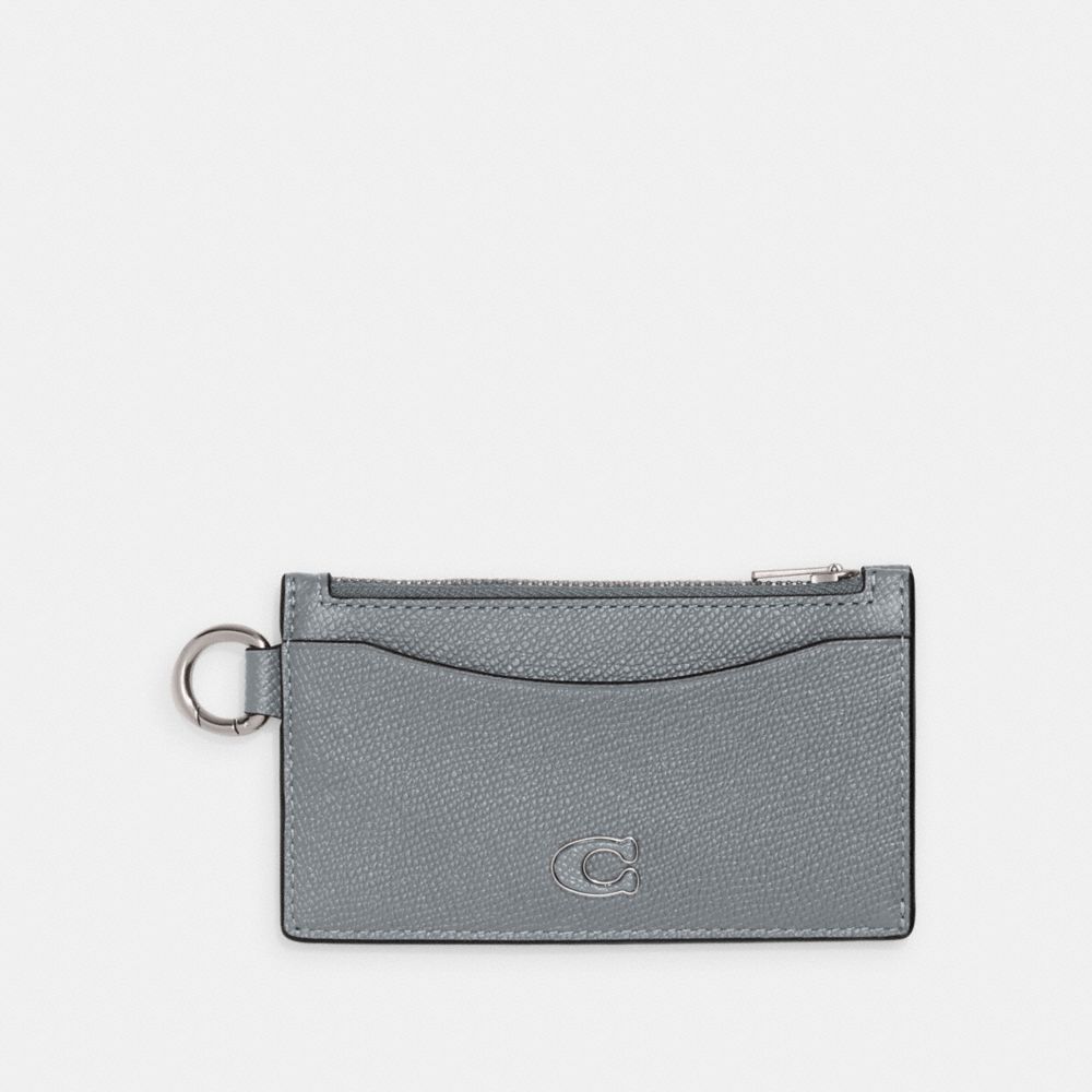 COACH®,ZIP CARD CASE,Crossgrain Leather,Grey Blue,Front View