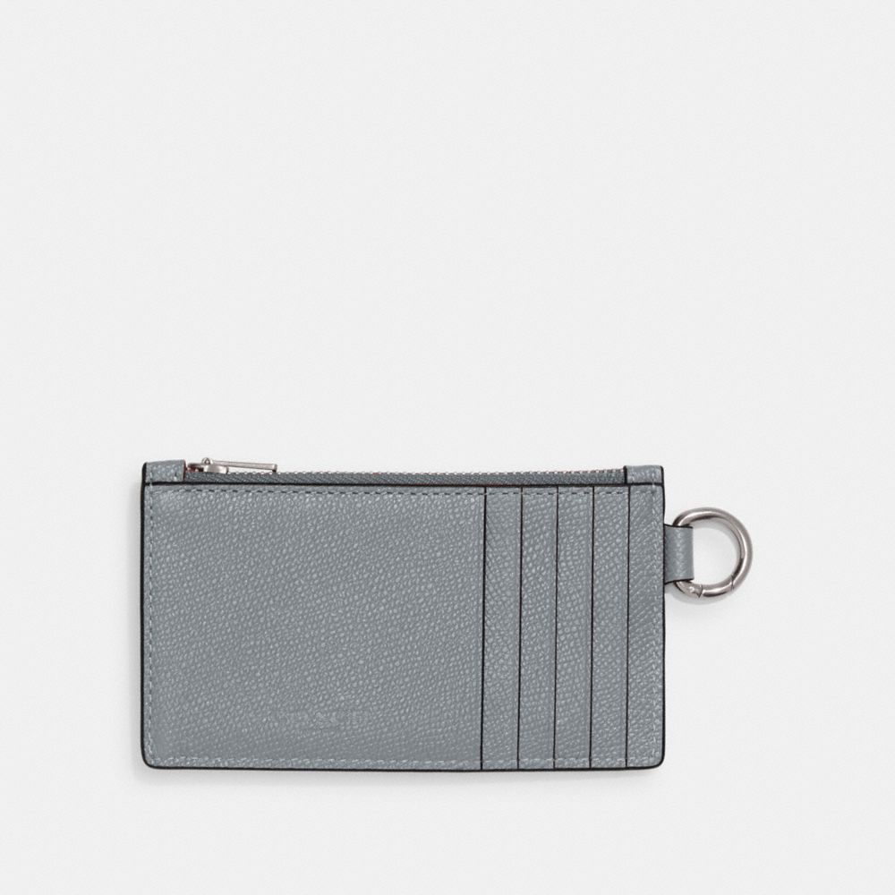 COACH®,ZIP CARD CASE,Crossgrain Leather,Grey Blue,Back View