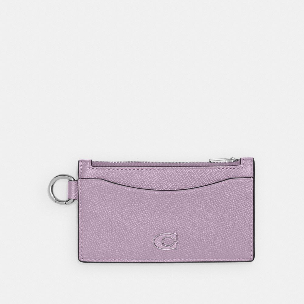 COACH®,ZIP CARD CASE,Crossgrain Leather,Soft Purple,Front View