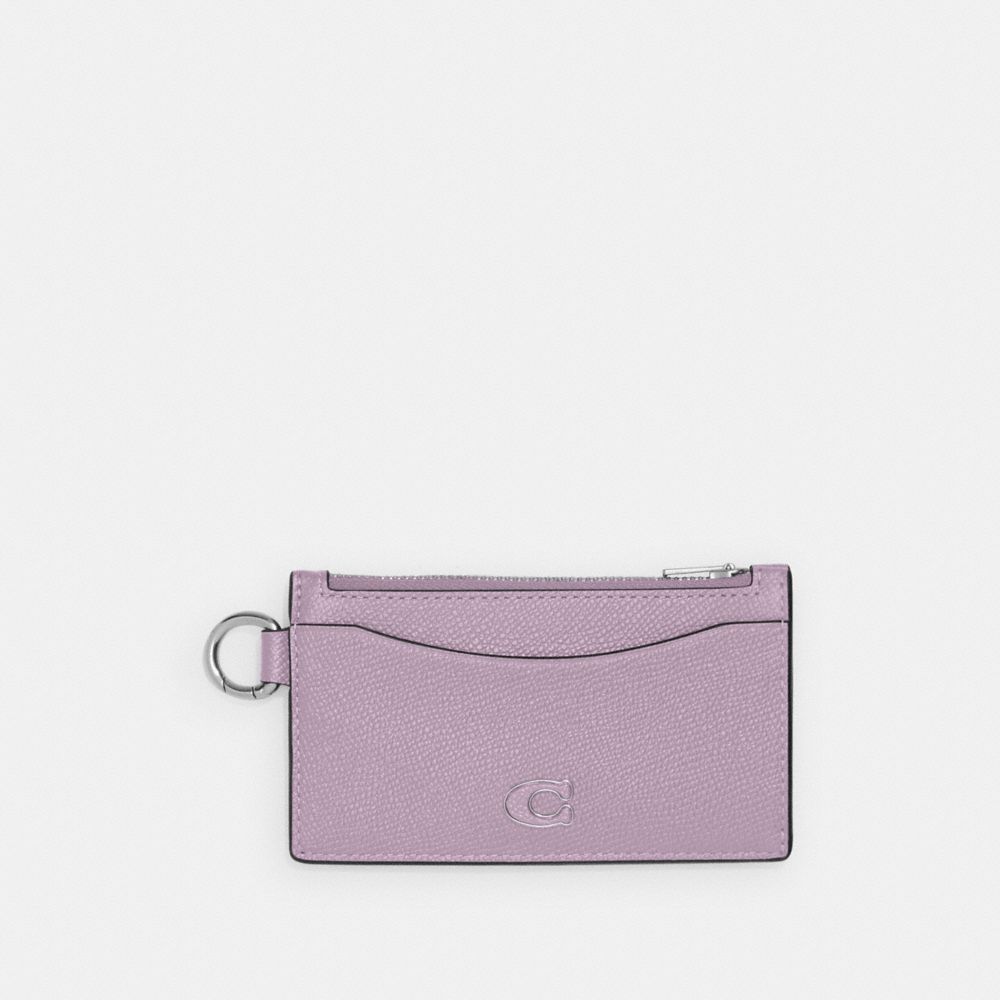 COACH®,ZIP CARD CASE,Crossgrain Leather,Soft Purple,Front View image number 0