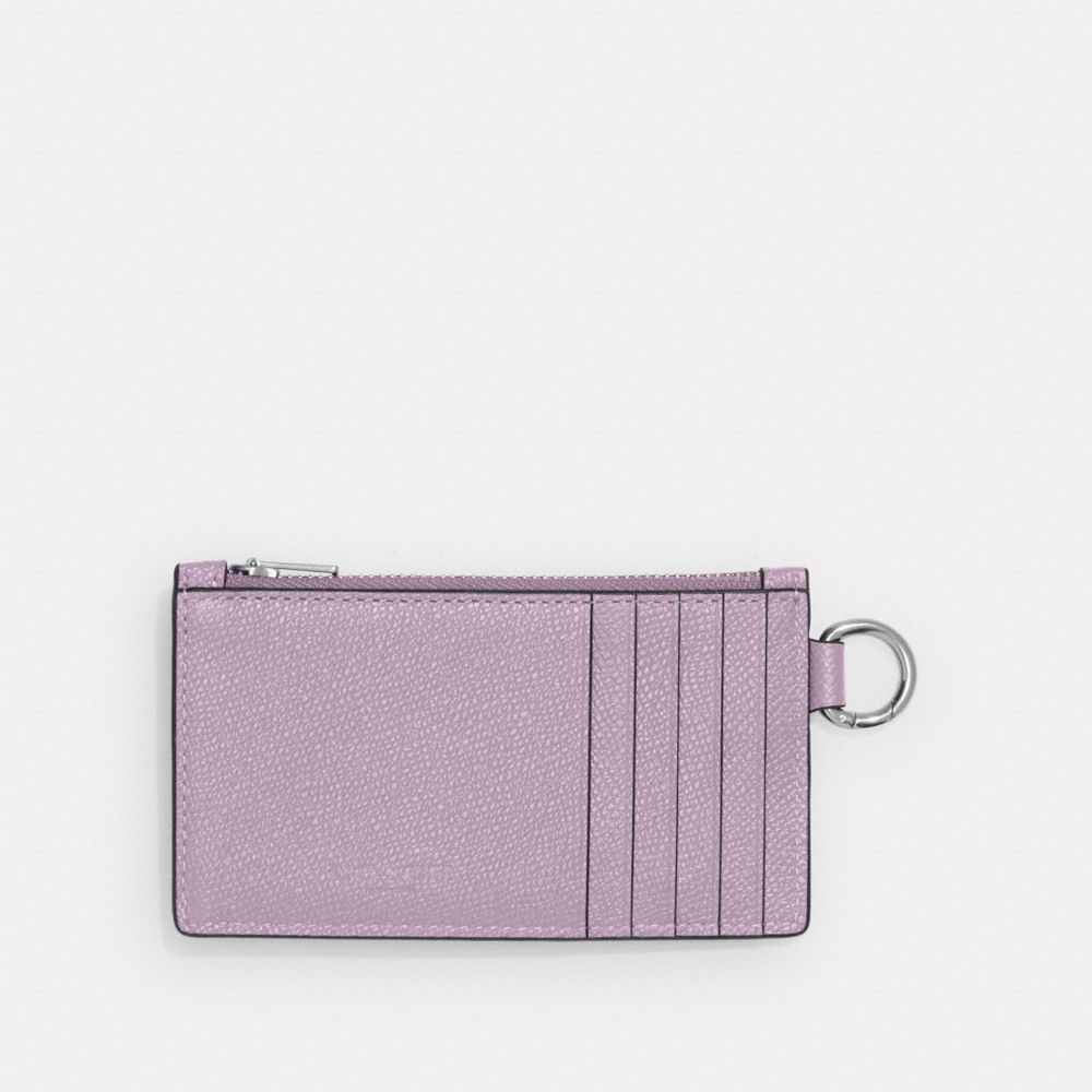COACH®,ZIP CARD CASE,Crossgrain Leather,Soft Purple,Back View
