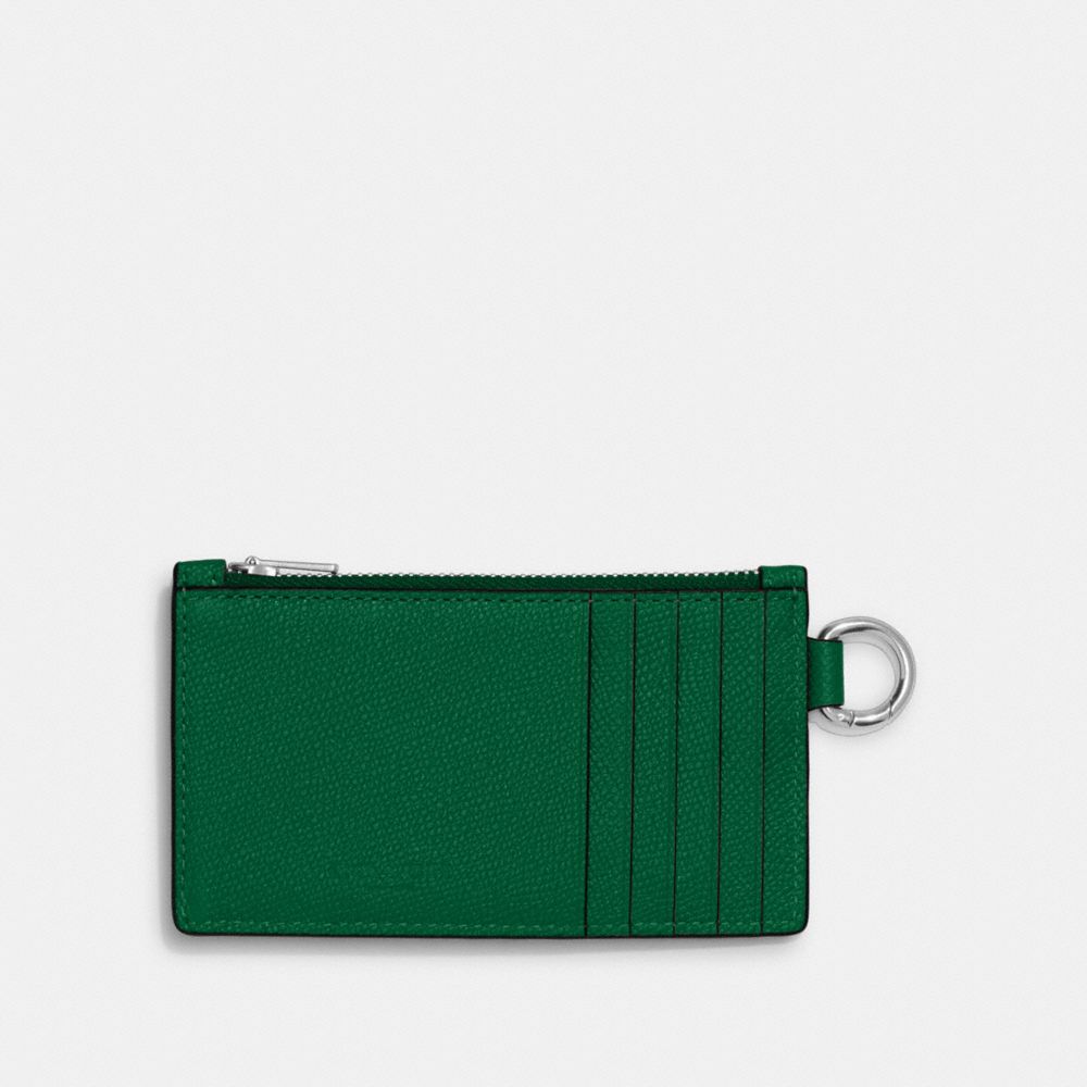 COACH®,PORTE-CARTES À FERMETURE ÉCLAIR,Cuir Cross-grain,Vert,Back View
