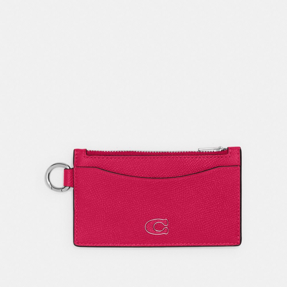 COACH®,ZIP CARD CASE,Crossgrain Leather,Dragon Fruit,Front View