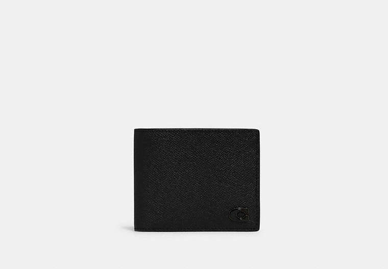 COACH®,3-IN-1 WALLET WITH SIGNATURE CANVAS INTERIOR,Crossgrain Leather,Mini,Black,Front View