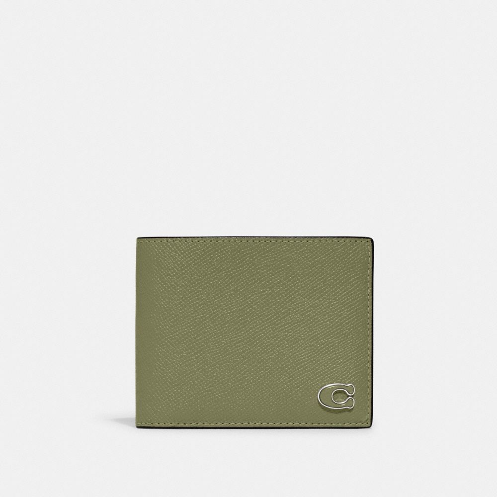 COACH®,3-IN-1 WALLET WITH SIGNATURE CANVAS INTERIOR,Crossgrain Leather,Mini,Moss,Front View