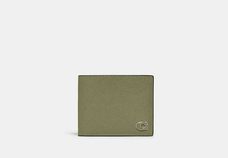COACH®,3-IN-1 WALLET WITH SIGNATURE CANVAS INTERIOR,Crossgrain Leather,Mini,Moss,Front View