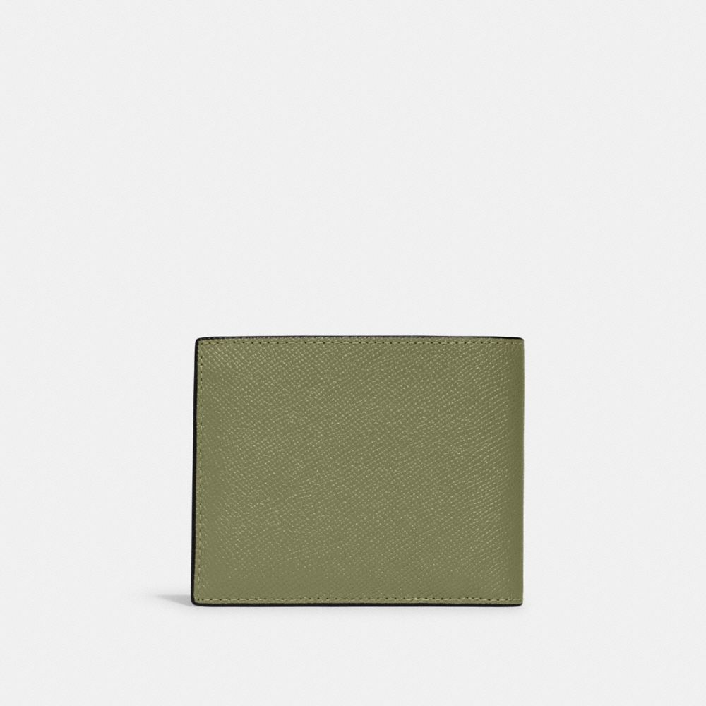 COACH®,3-IN-1 WALLET WITH SIGNATURE CANVAS INTERIOR,Crossgrain Leather,Mini,Moss,Back View