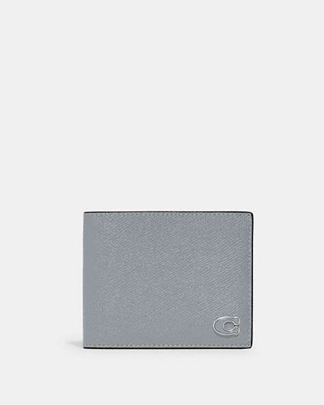 COACH®,3-IN-1 WALLET WITH SIGNATURE CANVAS INTERIOR,Crossgrain Leather,Mini,Grey Blue,Front View