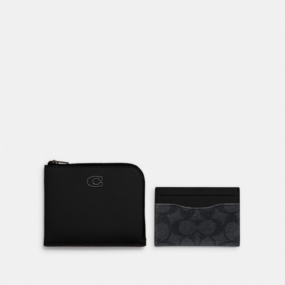 COACH®,3-IN-1 L-ZIP WALLET WITH SIGNATURE CANVAS,Mini,Black/Charcoal,Front View