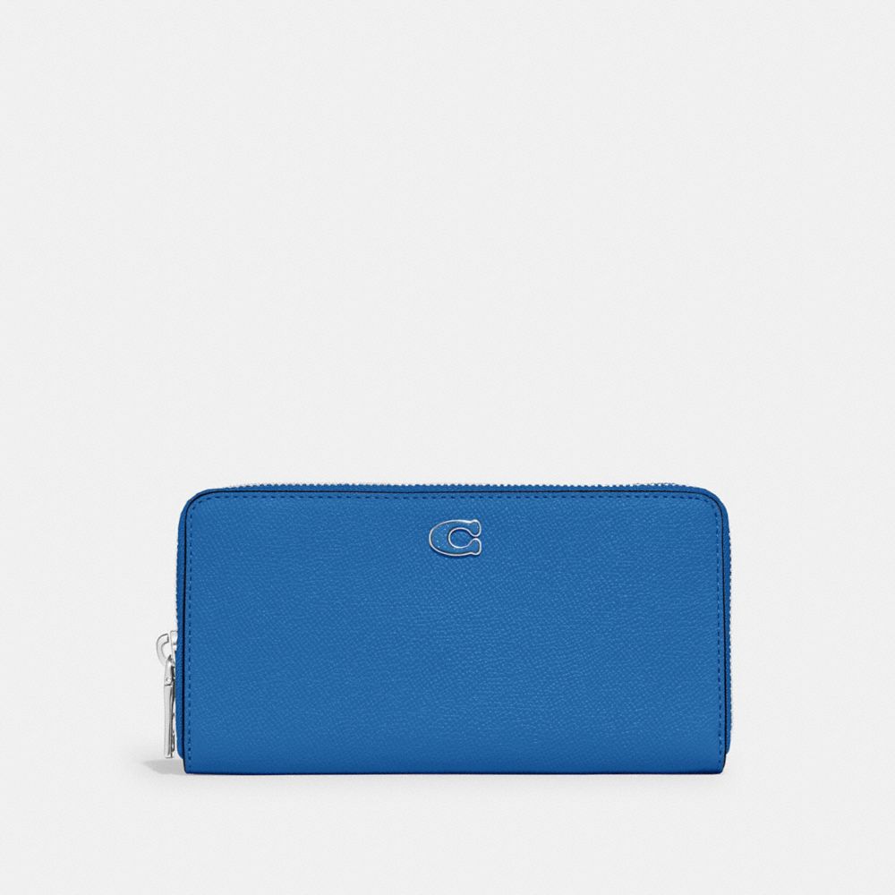 COACH®,ACCORDION WALLET WITH SIGNATURE CANVAS INTERIOR,Crossgrain Leather,Mini,Blueberry,Front View