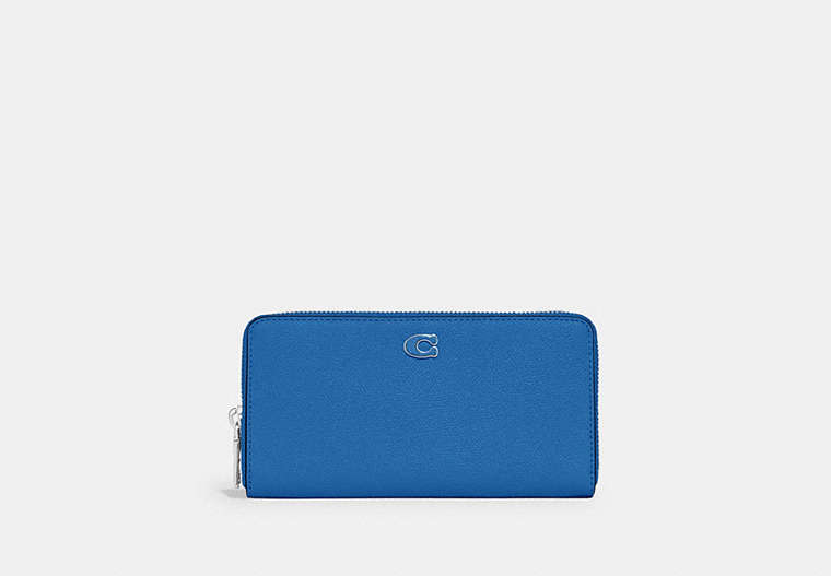 COACH®,ACCORDION WALLET WITH SIGNATURE CANVAS INTERIOR,Crossgrain Leather,Mini,Blueberry,Front View