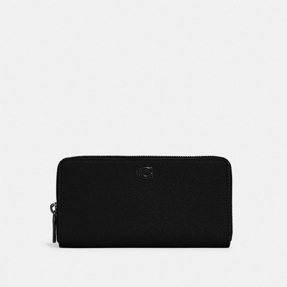 COACH®,ACCORDION WALLET WITH SIGNATURE CANVAS INTERIOR,Crossgrain Leather,Mini,Black,Front View