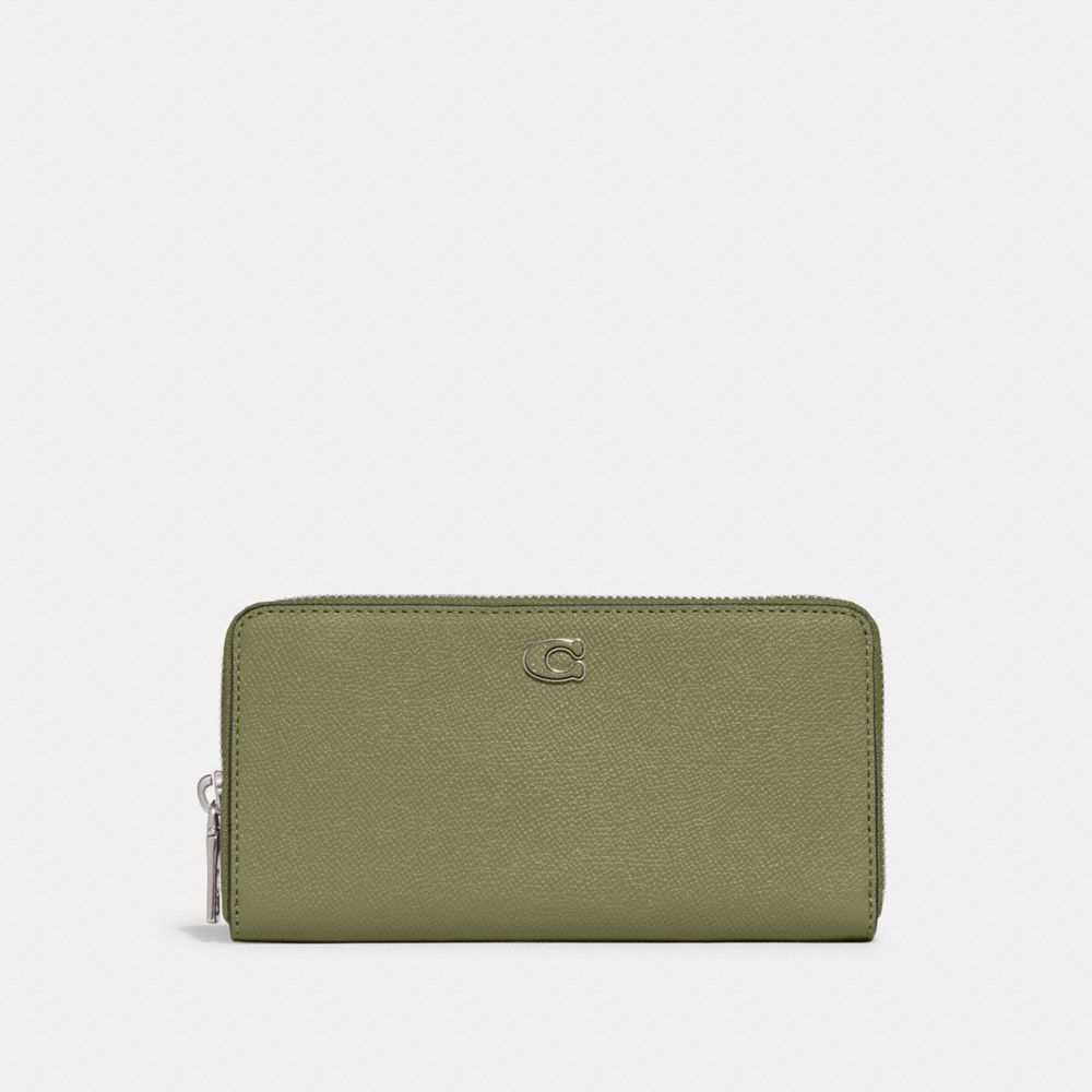 COACH®,ACCORDION WALLET WITH SIGNATURE CANVAS INTERIOR,Crossgrain Leather,Mini,Moss,Front View