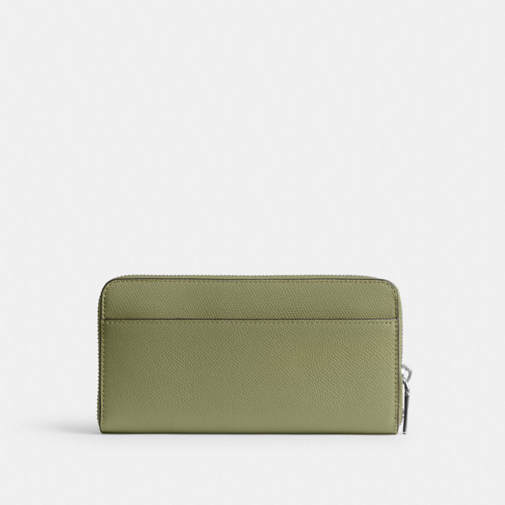 COACH®,ACCORDION WALLET WITH SIGNATURE CANVAS INTERIOR,Crossgrain Leather,Mini,Moss,Back View