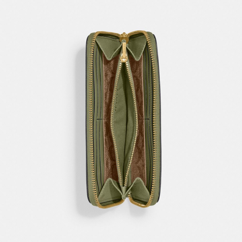 COACH®,Accordion Wallet With Signature Canvas Interior,Canvas,Leather,Continental,Logo,Metal,Casual,Olive,Inside View,Top View