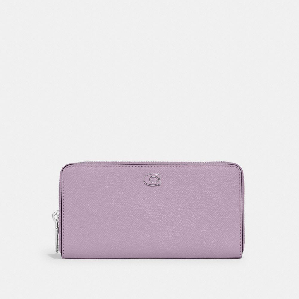 COACH®,ACCORDION WALLET WITH SIGNATURE CANVAS INTERIOR,Crossgrain Leather,Mini,Soft Purple,Front View