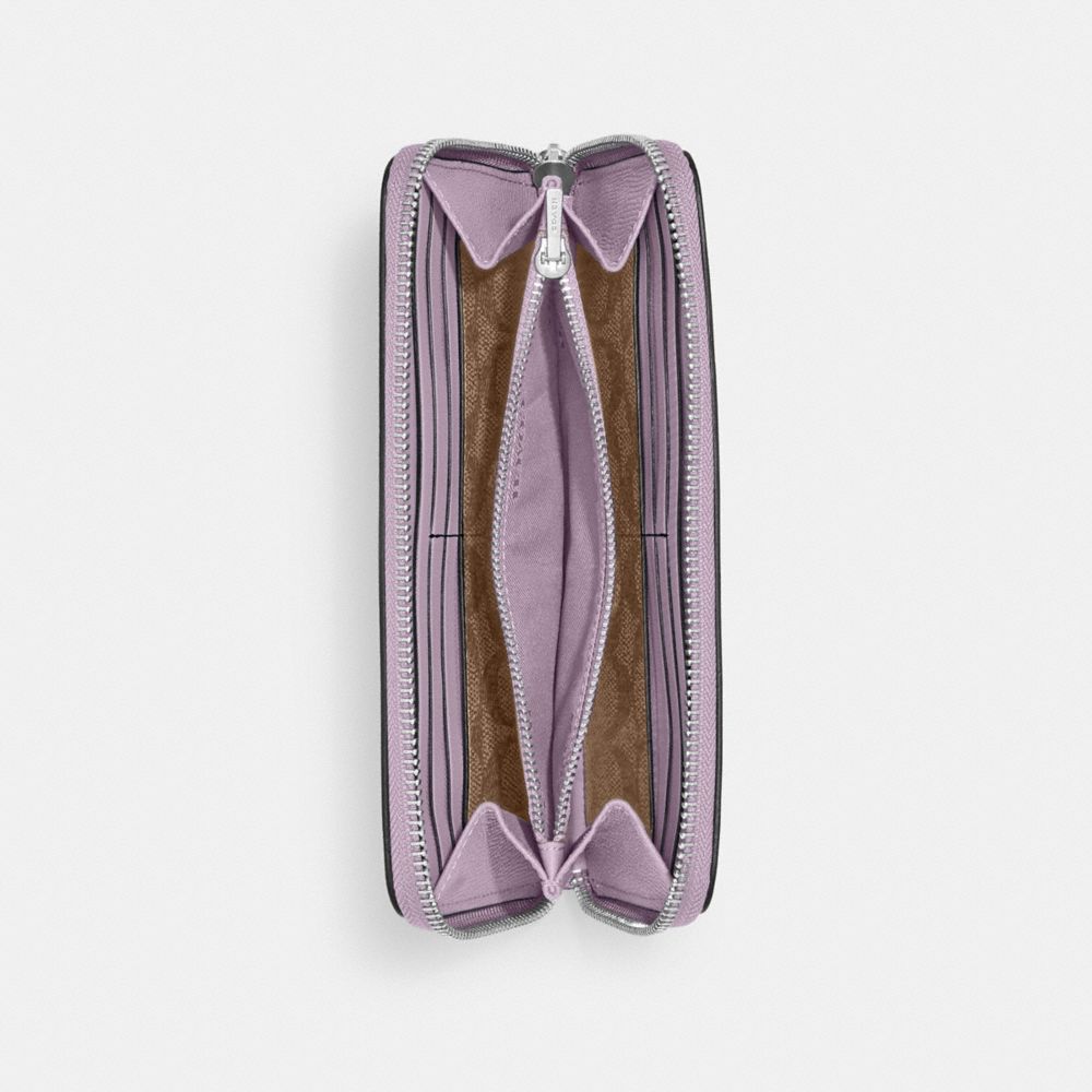 COACH®,ACCORDION WALLET WITH SIGNATURE CANVAS INTERIOR,Crossgrain Leather,Mini,Soft Purple,Inside View,Top View