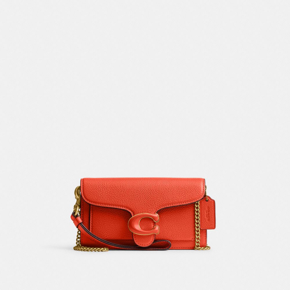 COACH®,TABBY CROSSBODY WRISTLET,Refined Pebble Leather,Mini,Brass/Sun Orange,Front View image number 0