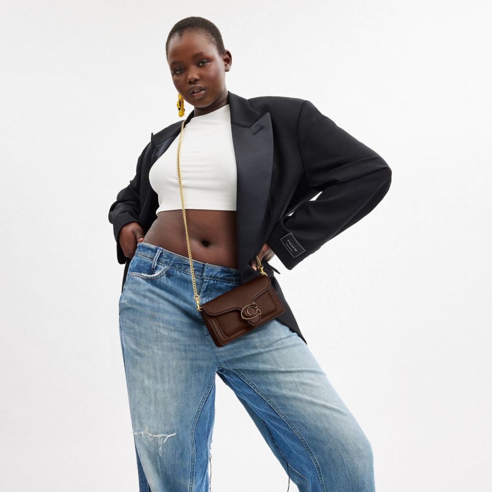 COACH®,Tabby Crossbody Wristlet,Leather,Wristlet,Crossbody,Logo,Gusset,Gunmetal,Casual,Brown
