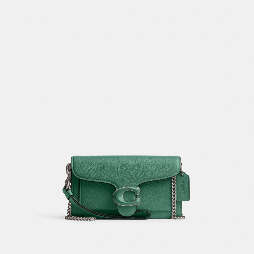 COACH®,TABBY CROSSBODY WRISTLET,Refined Pebble Leather,Mini,Silver/Bright Green,Front View