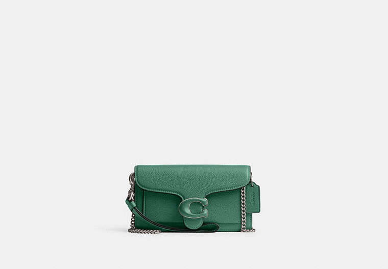 COACH®,TABBY CROSSBODY WRISTLET,Refined Pebble Leather,Mini,Silver/Bright Green,Front View