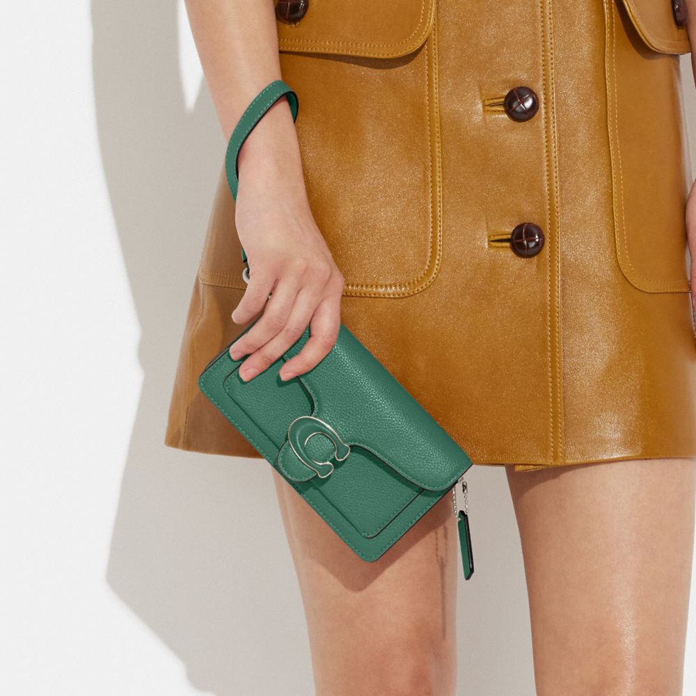 COACH®,Tabby Crossbody Wristlet,Leather,Crossbody,Wristlet,Logo,Gusset,Gunmetal,Casual,,Detail View