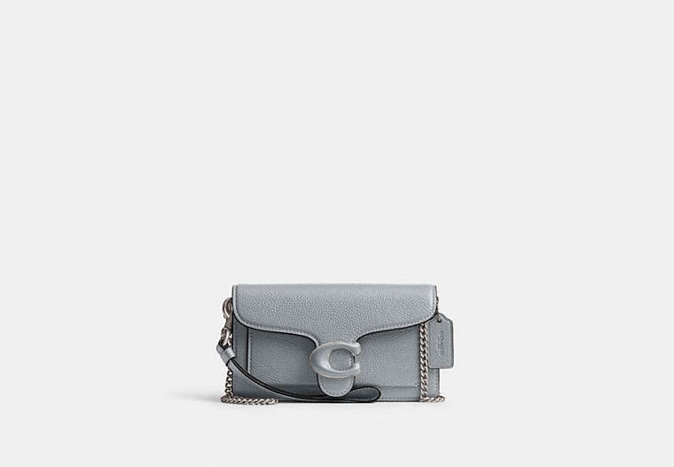 COACH®,TABBY CROSSBODY WRISTLET,Polished Pebble Leather,Mini,Silver/Grey Blue,Front View
