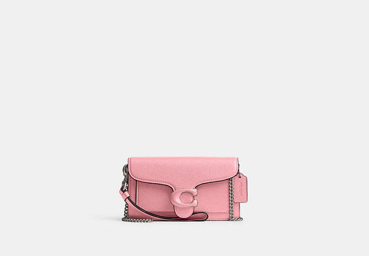 COACH®,TABBY CROSSBODY WRISTLET,Polished Pebble Leather,Mini,Silver/Flower Pink,Front View