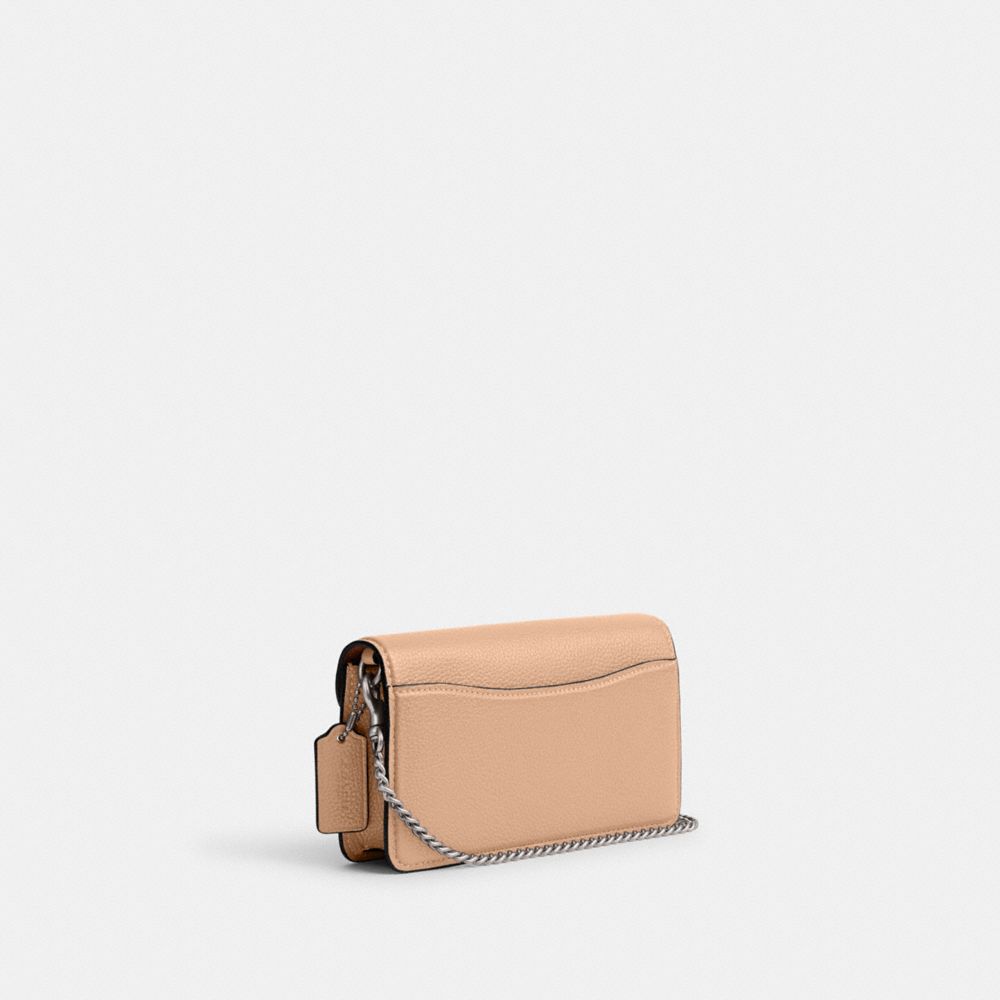 COACH®,Tabby Crossbody Wristlet,Leather,Crossbody,Wristlet,Logo,Gusset,Gunmetal,Casual,Beige,Angle View