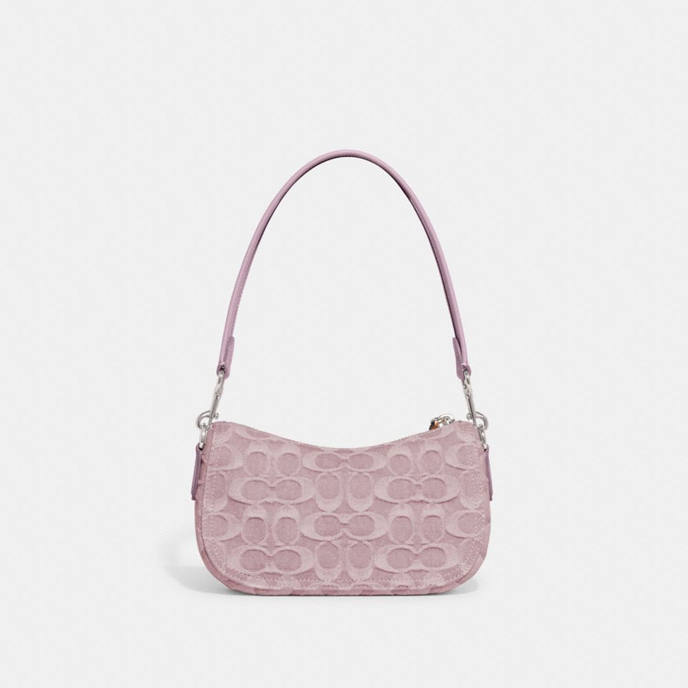 COACH®,SWINGER 20 EN DENIM SIGNATURE,Denim,Argent/Pourpre pâle,Back View